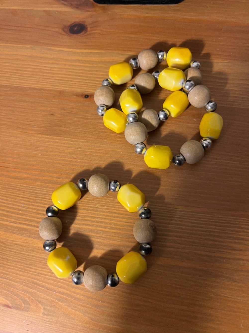 Three Bracelets Yellow and Wooden Beads